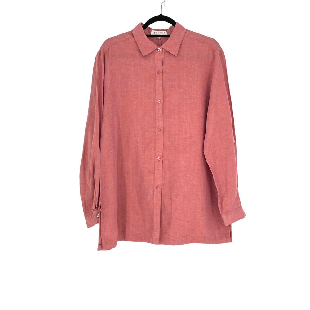 Women's Pink and Orange Heather Linen Blend Button Up Shirt - Size XXL